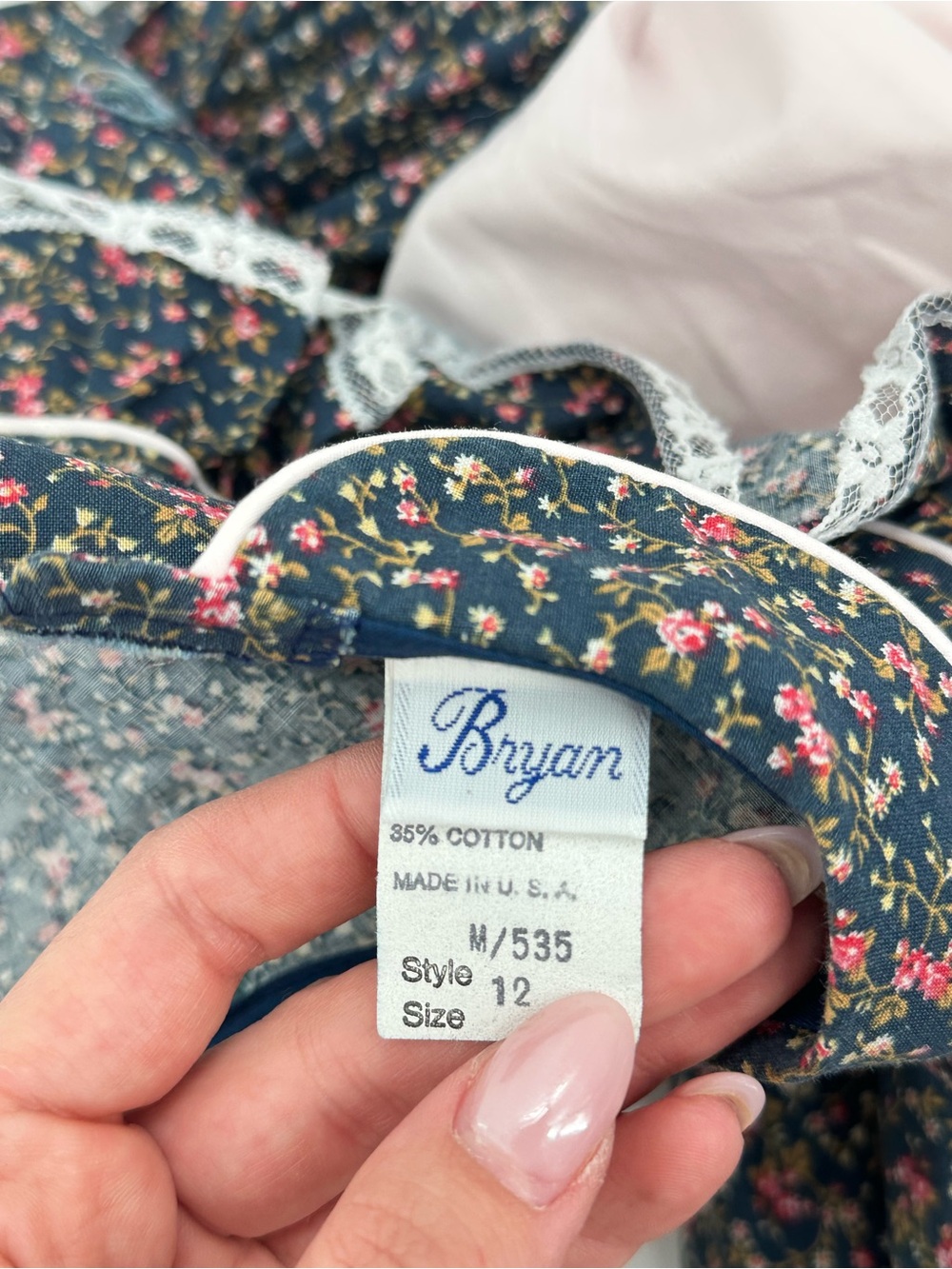Vintage Girls Bryan Prairie Floral Lace Ruffle Dress Size 12 USA Made - Picture 3 of 5